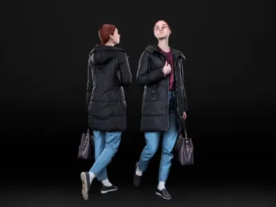 Woman in a black jacket with a bag 94 Low-poly 3D model