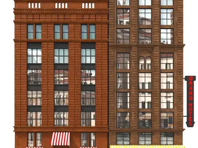 hotelbuilding brick building with windows and balconies 3D model