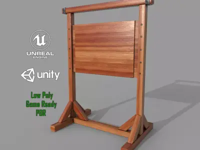 Wooden SignBoard B Low-poly 3D model