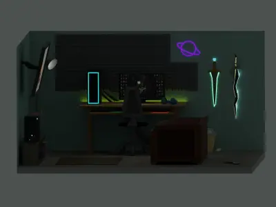 Isometric Room And BoxXS Low-poly 3D model