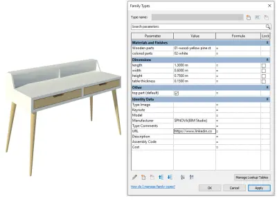 Bedroom and Living Room Furniture Revit Family Parametric 3D model