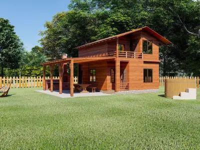 Cabin wooden house on lawn Free 3D model