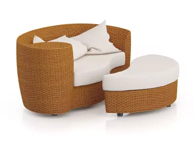 Wicker Sofa with Footrest 3D model