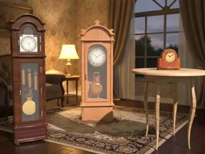 3D Antique Clocks Collection Low-poly 3D model