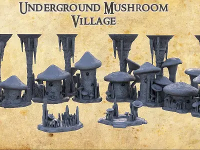 Underground Mushroom Village Tabletop Terrain 28 MM 3D print model