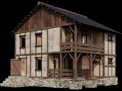 Medieval Houses 08 - 4K Textures Game Ready Low-poly 3D model