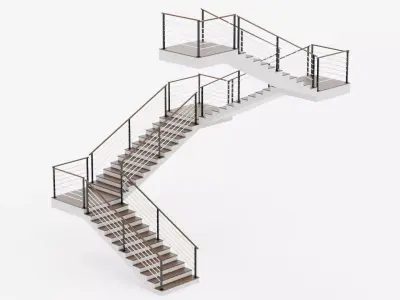 Square Staircase V2 - Multi-Level Modern Interior Stairs Low-poly 3D model