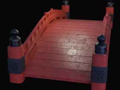 Japanese bridge Low-poly 3D model 2