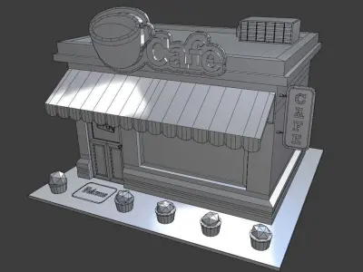 Cartoon  Coffee House Cafe Building Low-poly 3D model