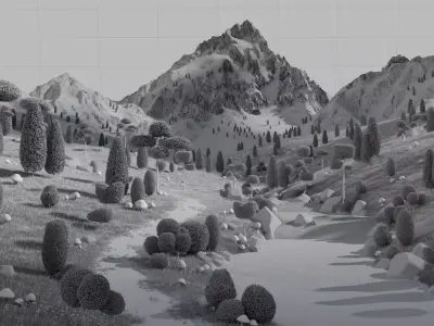 Cartoon Forest Road  River Scene 3D model