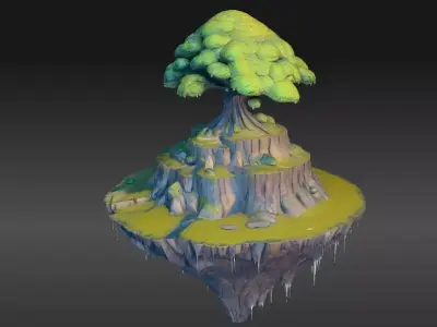 Island Fantasy Background Scene 3D Model for Animation Low-poly 3D model