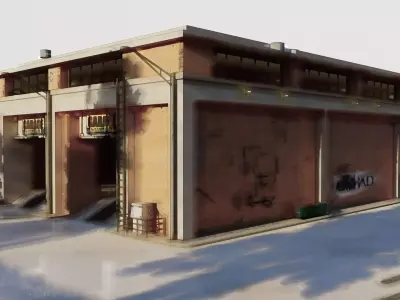 Low-Resolution Truck Hangar Low-poly 3D model