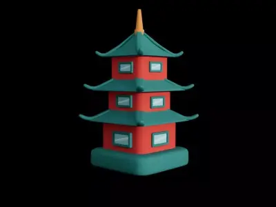 Cartoon Temple Pagoda Low-poly 3D model