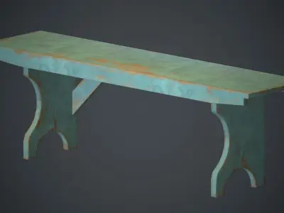 Old Painted Wooden Bench PBR Game Ready Low-poly 3D model