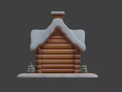 Simple Winter Wood Cabin 3D Model Low-poly 3D model