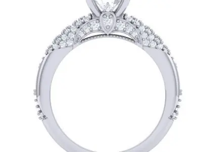 Solitaire Engagement Wedding Rings Double halo Bridal Ring 3D print model