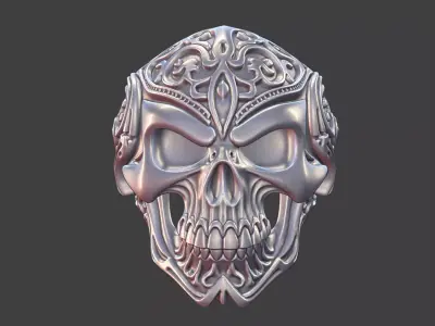 NeoRelic Skull Ring Futuristic Engraved Tech 3D print model