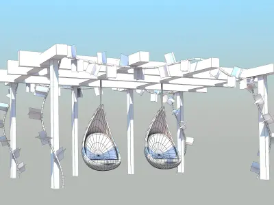 Pergole with swing animation - Low poly Low-poly 3D model