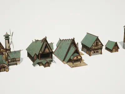 Medieval High Quality Vikings Fantasy House Pack Low-poly 3D model