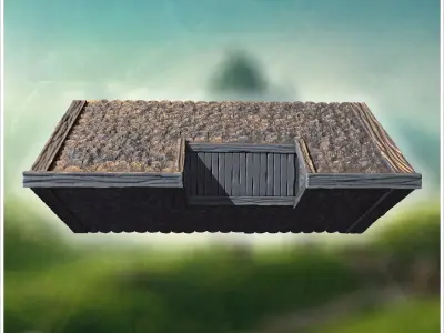 Long wooden hall with detailed roof shingles arched windows and  3D print model