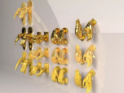 set of door handles palms 3D model