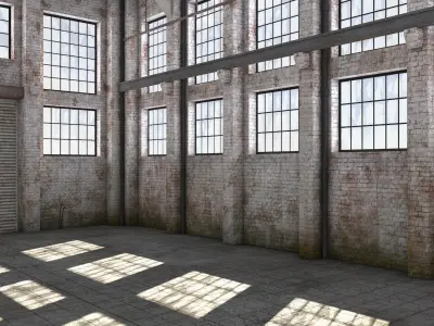 Warehouse room in industrial building Low-poly 3D model