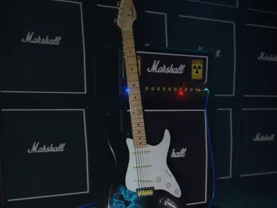 Fender guitare and Marshall amp on fire 3D model