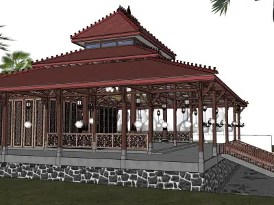 Traditional wooden mosque prayer room  3D model