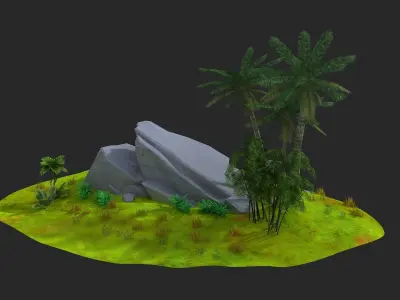 Tree Bridge gravel  stone pile stone mushroom grass  3D model