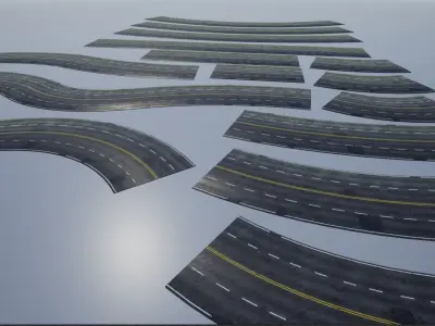 Modular Patched 4-Lane Highway Roads 4K-2K Low-poly 3D model