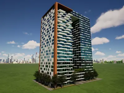 Mixed-Use Twin Towers with Skybridge Concept Design Low-poly 3D model