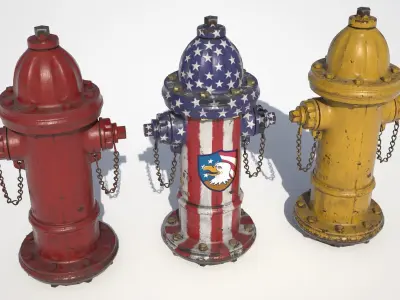 3 fire hydrants Low-poly 3D model