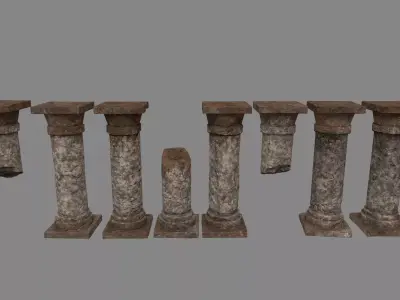 pillar set of four stone columns Low-poly 3D model