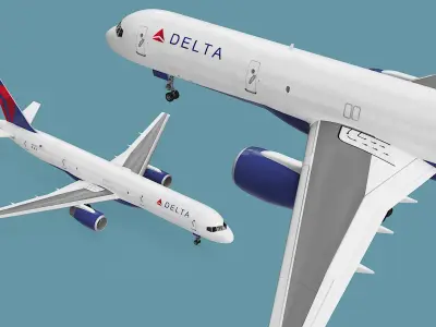  Delta Airlines Boeing 757 Commercial Airliner Rigged for Cinema 4D 
