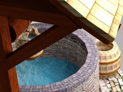 Low poly WELL water fountain with wooden roof Free low-poly 3D model