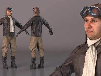  Vintage Pilot in Uniform A-Pose 