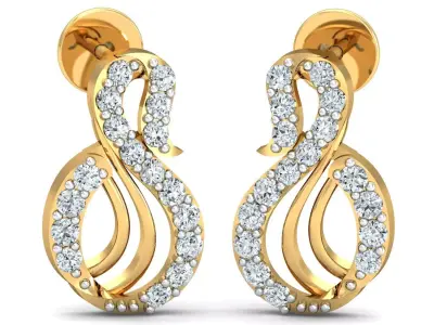 Yellow gold diamond earring-P3 PSER-04 3D print model