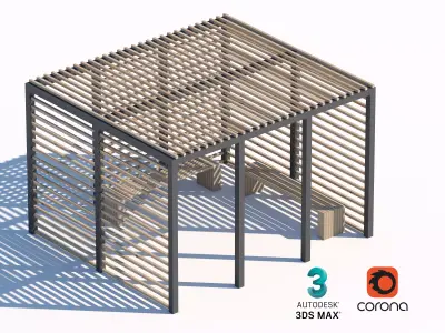 Modern Slatted Pergola with Full Privacy 3D model