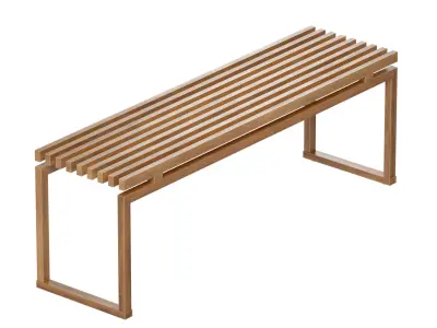 Wooden slatted bench made of light and dark wood 3D model