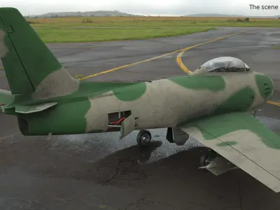  Retro Combat Jet With Front Air Intake Camouflage with Interior Rigged for Maya 