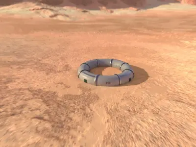 Mars module and landscape Low-poly 3D model