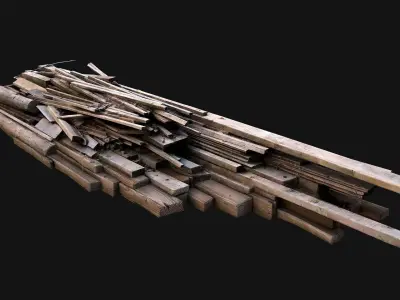 Pile of Planks Boards and Logs Firewood Low-poly 3D model