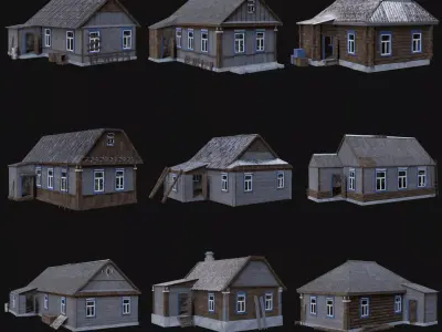 SOVIET RUSSIAN EUROPEAN HOUSES BUILDING HUT WOODEN OLD RUINED Low-poly 3D model