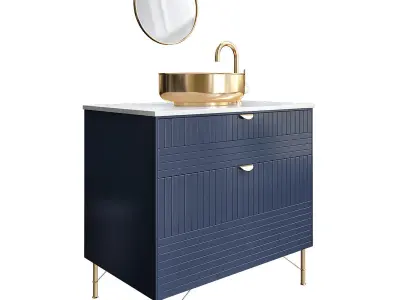 washbasin Collection 3d model bathroom vanity in navy with go... 3D model
