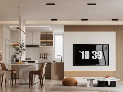 Modern living and dining room 3D model