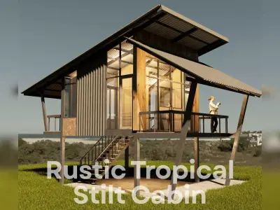 Rustic Tropical Stilt Cabin - Vernacular Modern Low-poly 3D model