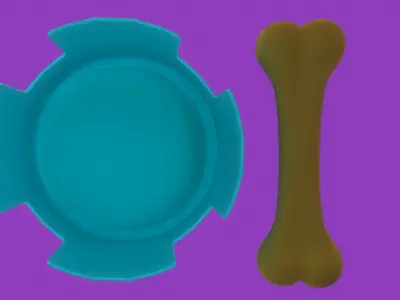 Stylized Light Blue Pet Bowl and Bone Toy Free low-poly 3D model