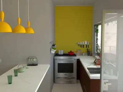 Apartment Modern Living Room Kitchen and Balcony 2022 3D model