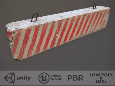 Concrete Roadblock Barrier Low-poly 3D model