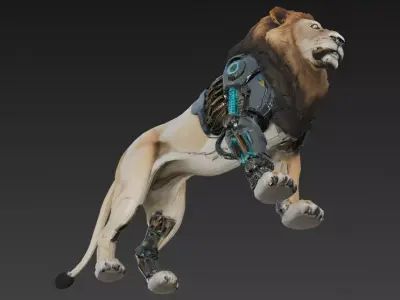 Cyber Lion Creature Model Low-poly 3D model